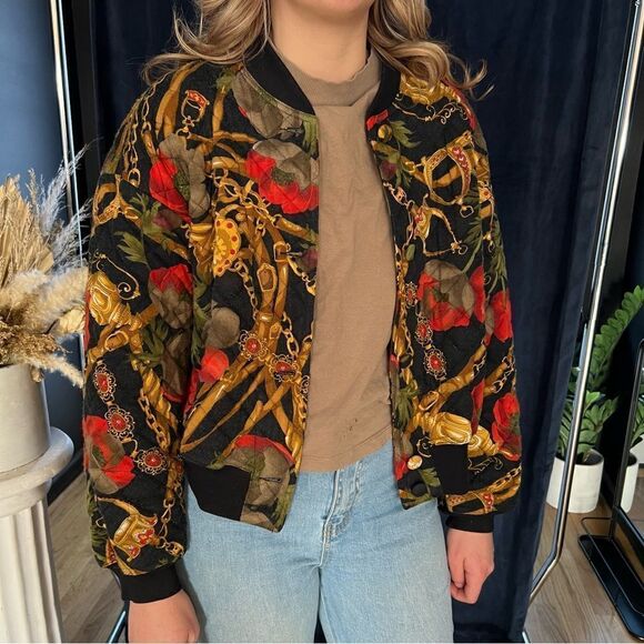 90s Era Vintage Chain Pattern Tapestry Button-Up Quilt Coat - Size Medium - Picture 5 of 7